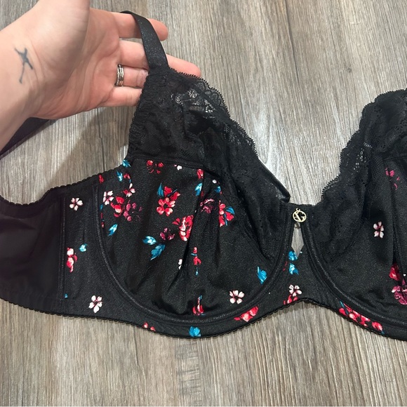 Ashley Graham Black Floral Lace Underwire Bra Size 44DD - Picture 4 of 10